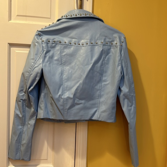 NWT Forever 21 light blue studded faux leather jacket, medium. - Picture 5 of 9